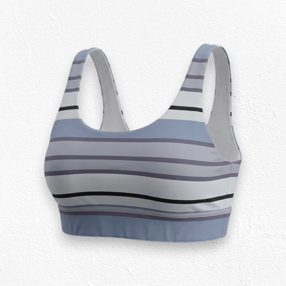 Zyia Purple White Striped Active Light n Tight Horizon Sports Bra Size Medium